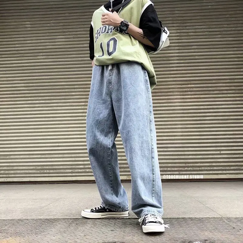 New Retro Wide-leg Jeans Men's Straight Loose Loose Hong Kong Style Trend All-match Trousers Fashion Streetwear джинсы мужские