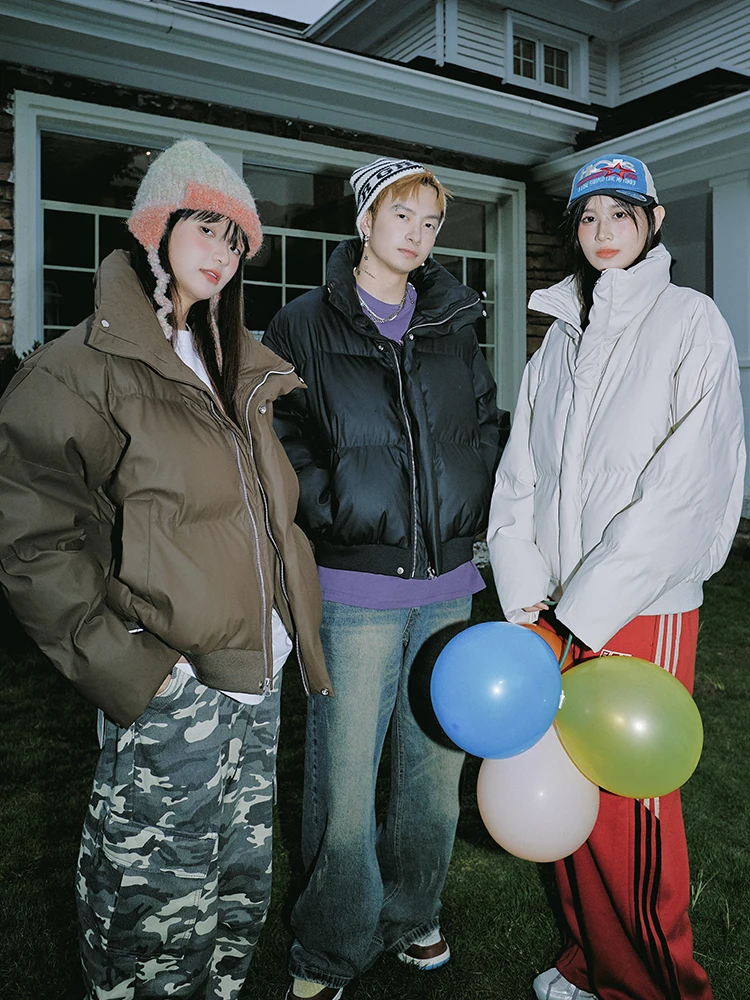 Miracle Blocks Fashion Brand Stand Collar Cotton-padded jacket Men Winter 2024 New COUPLE'S Bread Clothes Outerwear Women