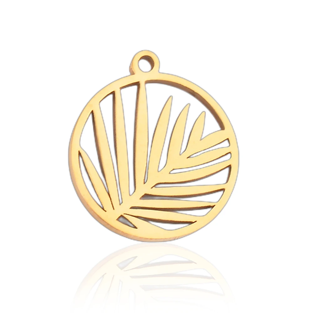 5pcs Stainless Steel Round Craft Hollow Leaves Gold Pendants for DIY Vintage Earrings Necklace Charm Jewelry Making Accessories