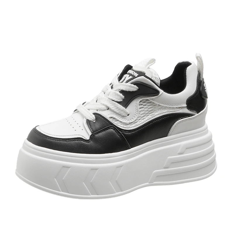 

Дышащие сетчатые массивные белые кроссовки, женские летние сетчатые кроссовки 8 см, увеличивающие рост, повседневная обувь