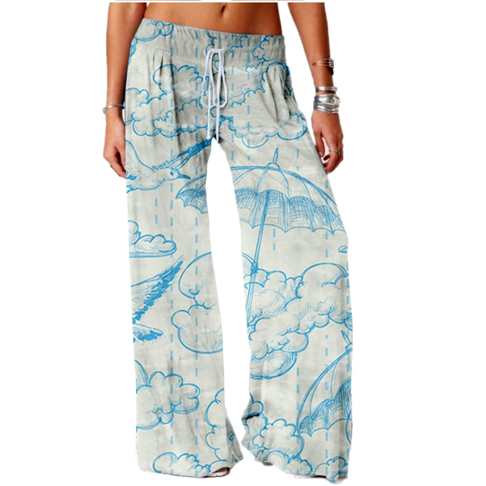 

Women Bottoms Cloud Print Sweatpants Wide Leg Pants Trousers High Waist Women Casual Female Trousers Streetwear