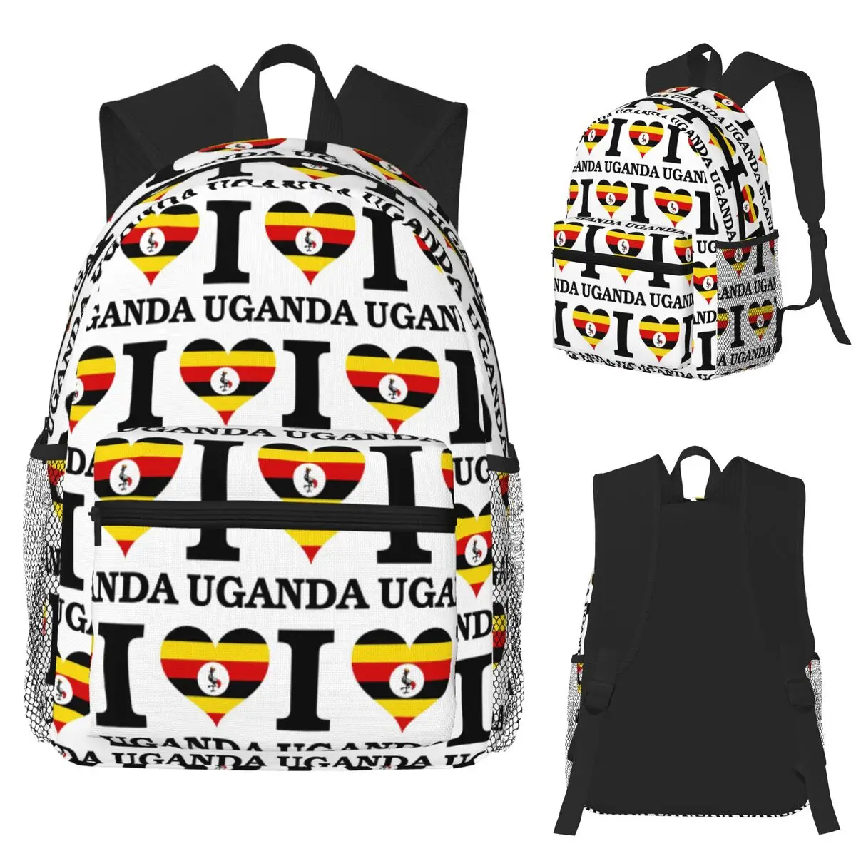 Фото Я люблю флаг Угандана, студенческий рюкзак Ugandans, школьная сумка, походный дорожный рюкзак для мальчиков и девочек, модная сумка для книг, сумки на плечо №1