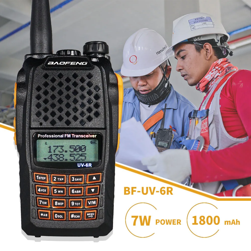 Powerful 7W Baofeng UV-6R Walkie Talkie UV6R Hunting Two Way CB Ham Radio UHF VHF Dual Band Handheld FM Transceiver Comunicador