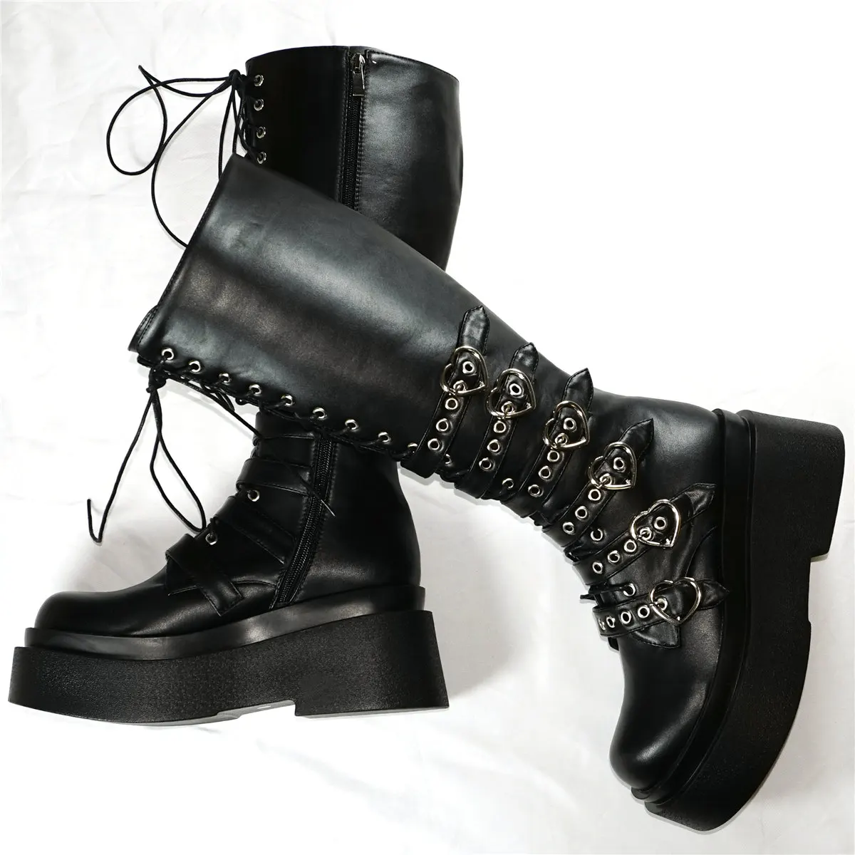 Winter Platform Pumps Shoes Women Lace Up Wedges High Heel Knee High Snow Boots Female Round Toe Fashion Sneakers Casual Shoes