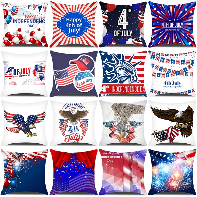 

USA Independence Day Pillow Case 18x18 Inches American Flag Eagle Printed Cushion Cover 4th of July Home Decoration Pillow Cover