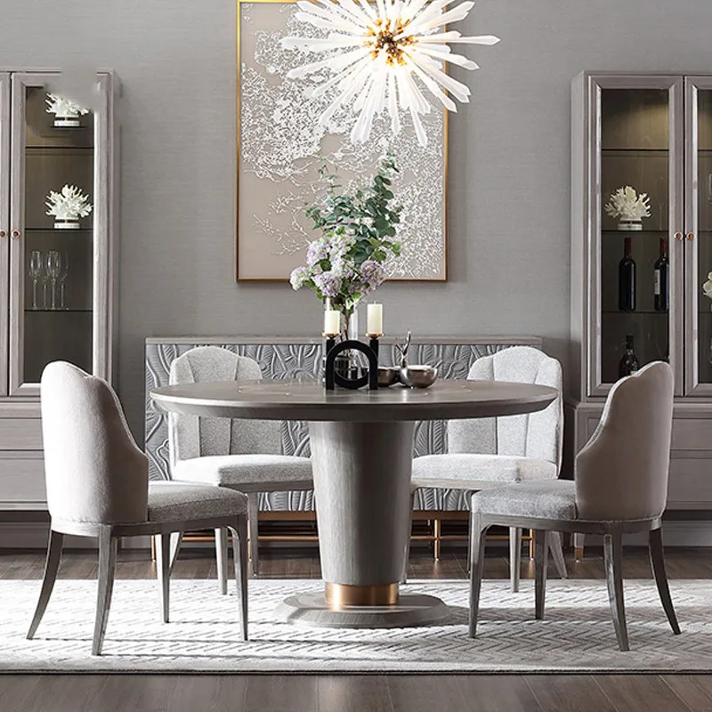 

Modern American Light Luxury Solid Wood Round Dining Table Restaurant Small Apartment Table And Chair Combination Dining Table