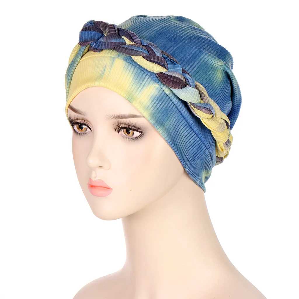 

New Braids Turban Hats Soft Dyed Hijabs Islamic Muslim Headscarf Headwraps Cancer Chemo Cap Islamic Hair Loss Cover Bonnet