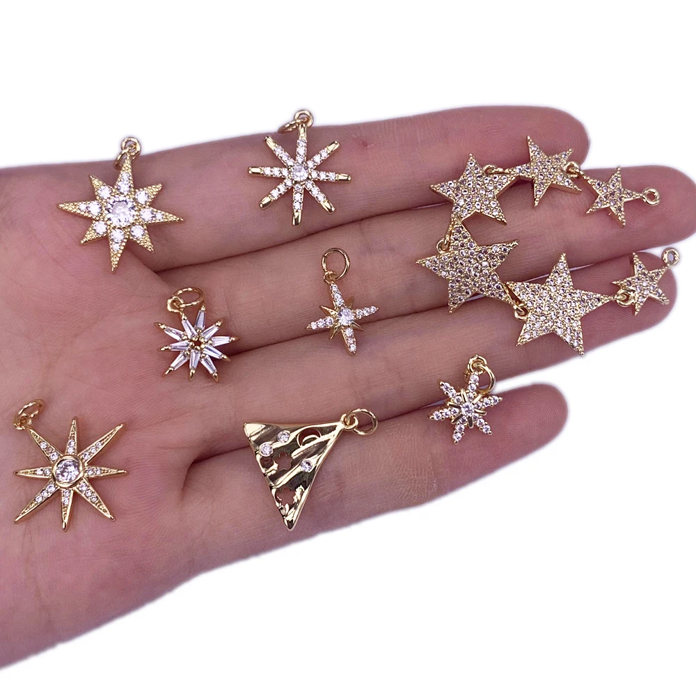 

New Fashion Simple Gold Color Octagon Star Pendant CZ Zircon Geometric Earrings Necklace Bracelet Accessories For Women Jewelry