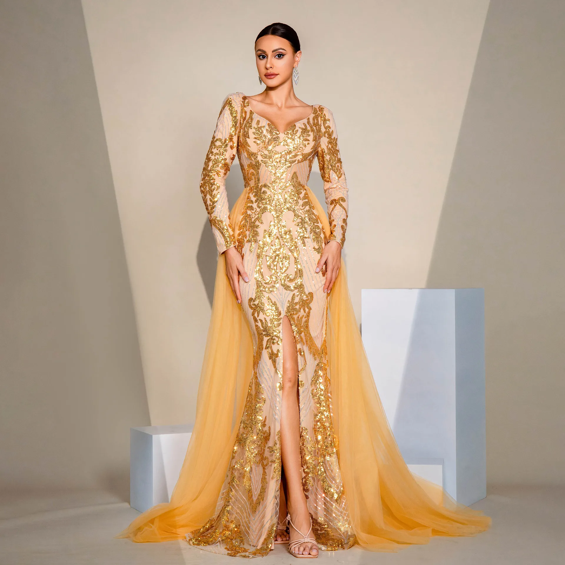 Женское сексуальное платье русалки в европейском стиле с золотыми блестками и