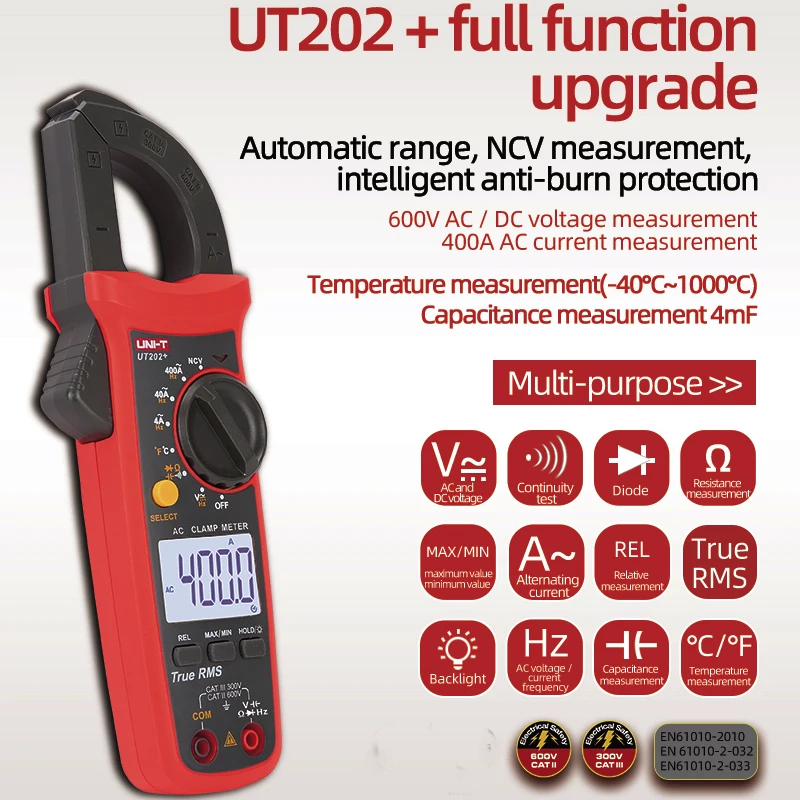 UNI-T UT202 + 600 в A Высокоточный тестер напряжения тока истинное среднеквадратичное