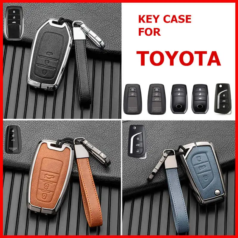 Leather Metal Key Case Cover For Toyota Prius Camry Corolla CHR RAV4 Land Cruiser Prado Highlander Holder Keychain Accessories
