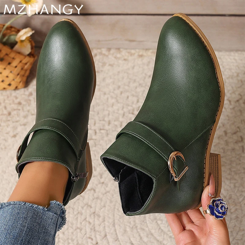 Кожаные женские ботильоны модная женская обувь на массивном каблуке тренд 2024