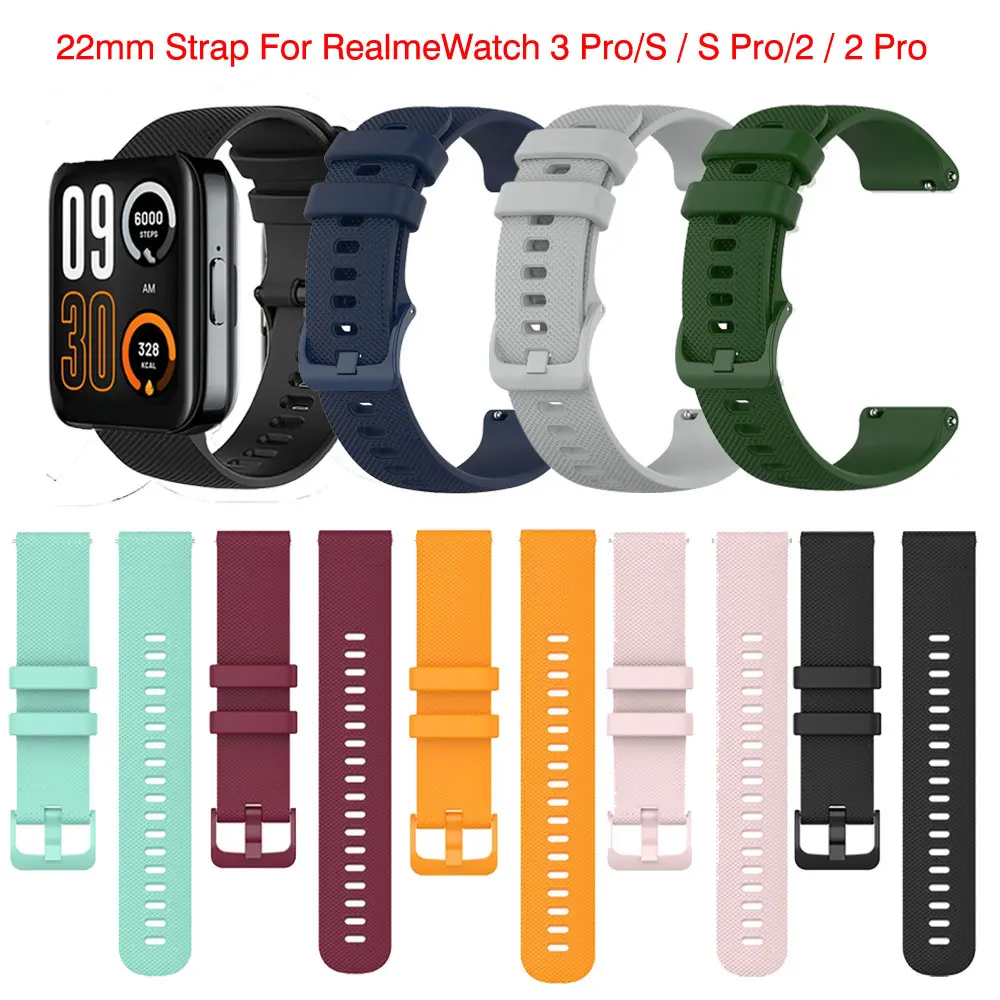

Ремешок силиконовый для наручных часов Realme Watch 2 / 2 Pro, сменный Браслет для смарт-часов RealmeWatch 3 Pro, 22 мм
