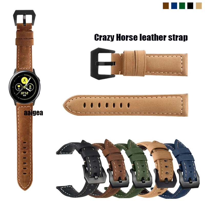Ремешок из натуральной кожи "Crazy Horse" с черной пряжкой для Samsung Galaxy Watch Active 2, Watch4 Classic, Watch3 41мм.