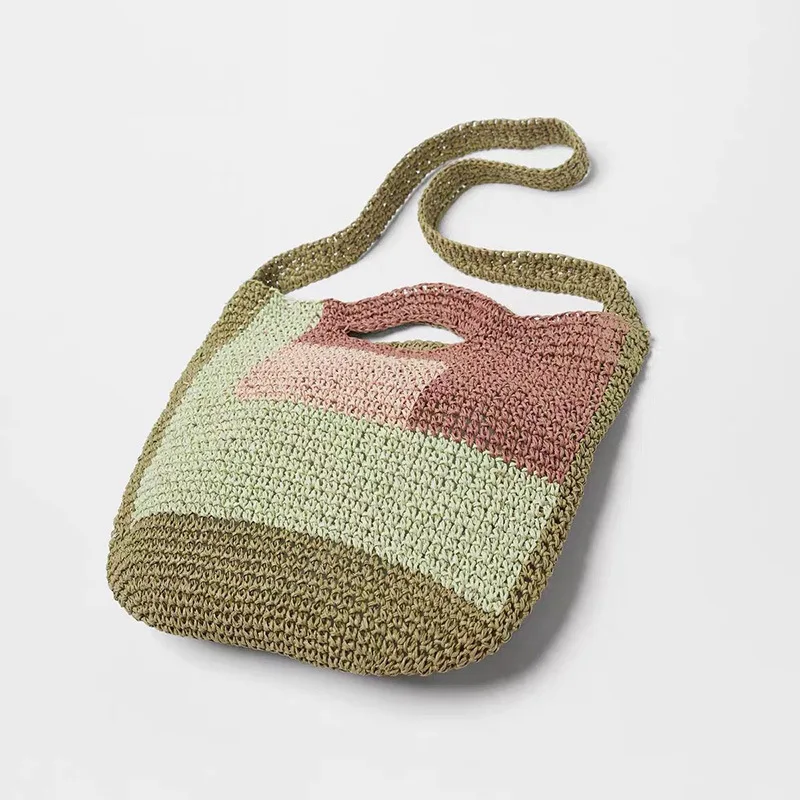 

Bohemian Beach Hobo Shoulder Bag Fashion Woven Tote Straw Bags for Women 2022 Patchwork Handbags and Purses Travel Shopper Bag