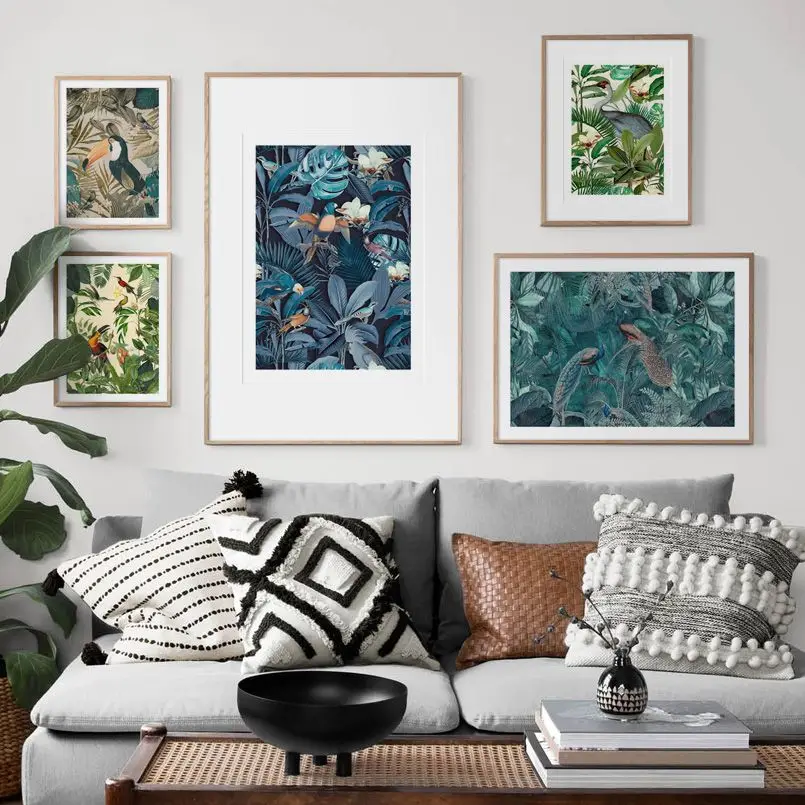 

Jungle Birds Parrot Toucan Crane Leaf Plant Nordic Posters and Prints Wall Art Canvas Painting Decor Pictures for Living Room