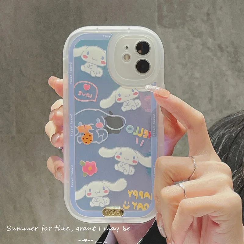 

Sanrio Cinnamonroll Melody Cartoon Laser Phone Case For IPhone 13 12 11 Pro Max XR XS MAX X 7/8Plus Y2kGirl Anti-drop Soft Cover