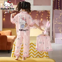 sanrio hello kitty pattern pajamas summer ice silk short sleeve thin childrens suit parent child clothes comfortable sleepwear