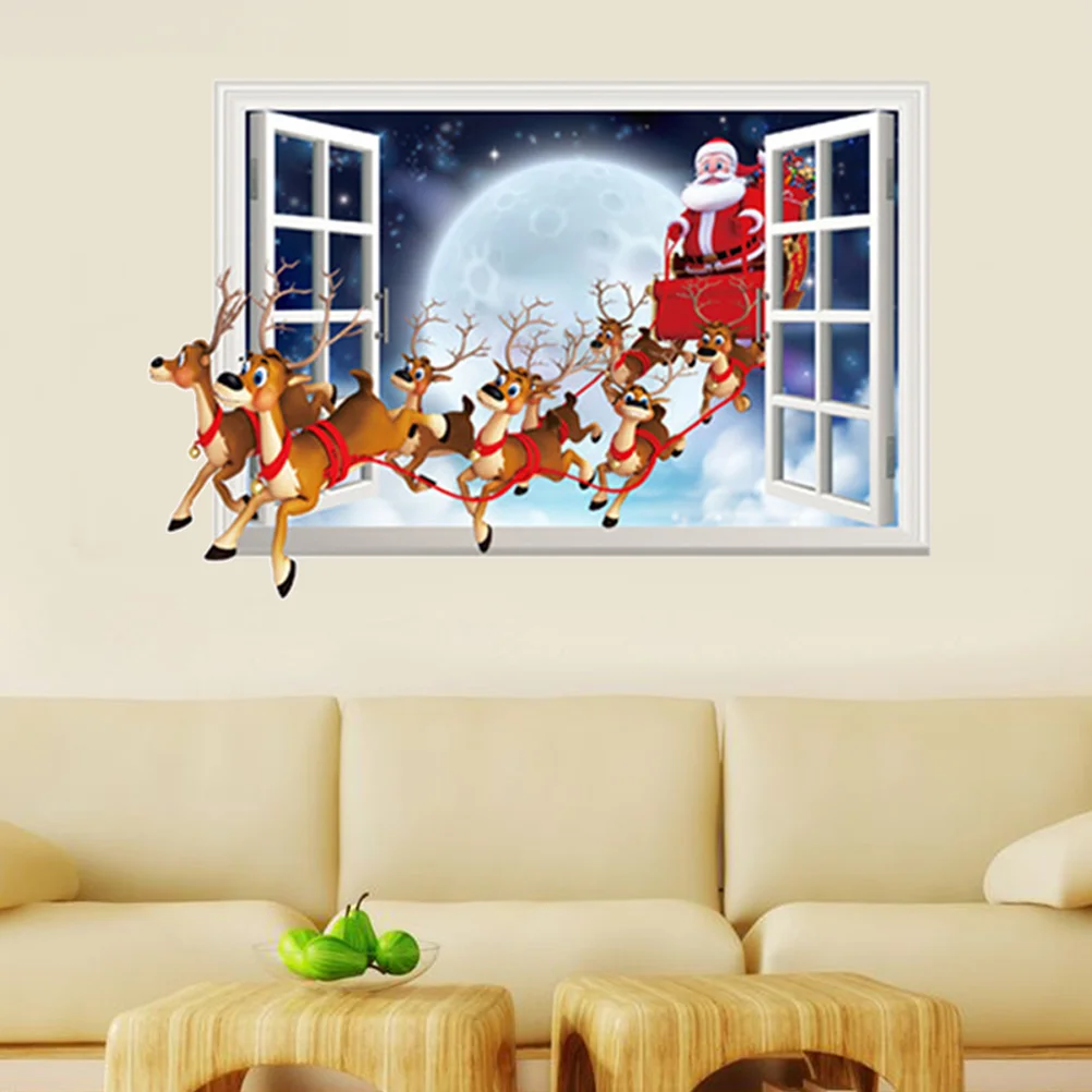 

1PC Christmas Decals Santa Removable Decals FOR Xmas Decor New Year Office Home Window