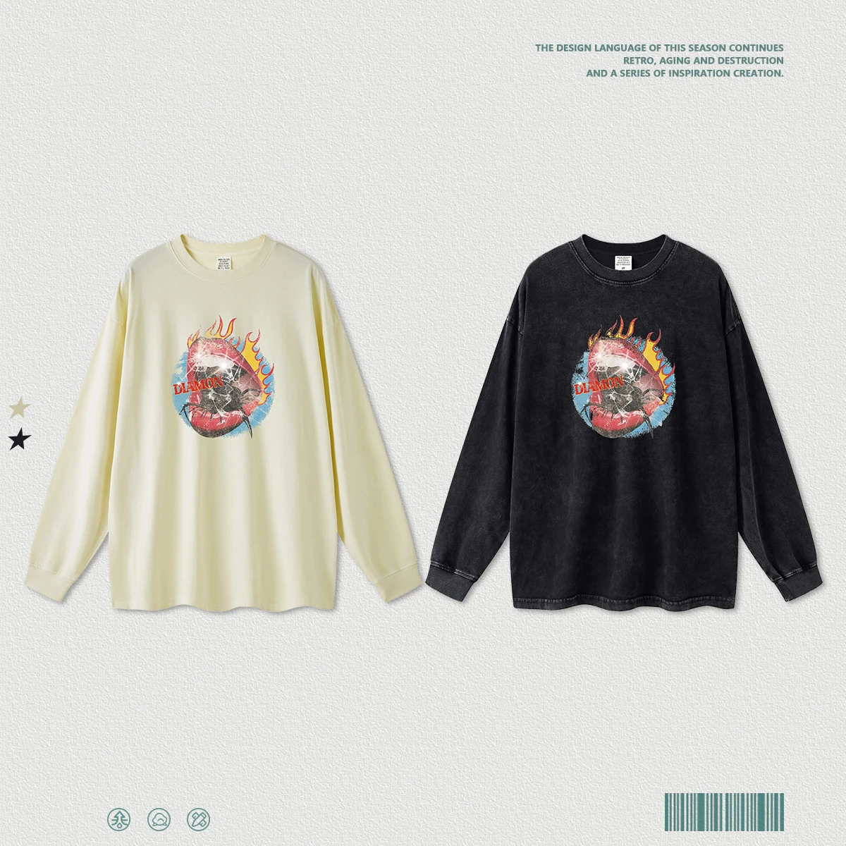 

Washed and used printed long-sleeved shirts