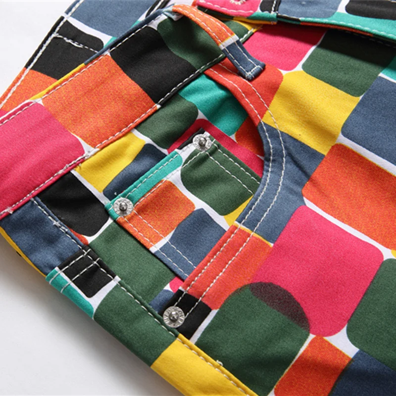 Новые джинсы с цифровым принтом цветные клетчатые модные брюки эластичные