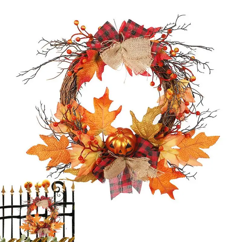 

Декор для двери в виде кленового листа на Хэллоуин, венок для входной двери, искусственные тыквы, кленовые листья, декор на Хэллоуин, подвесное украшение для