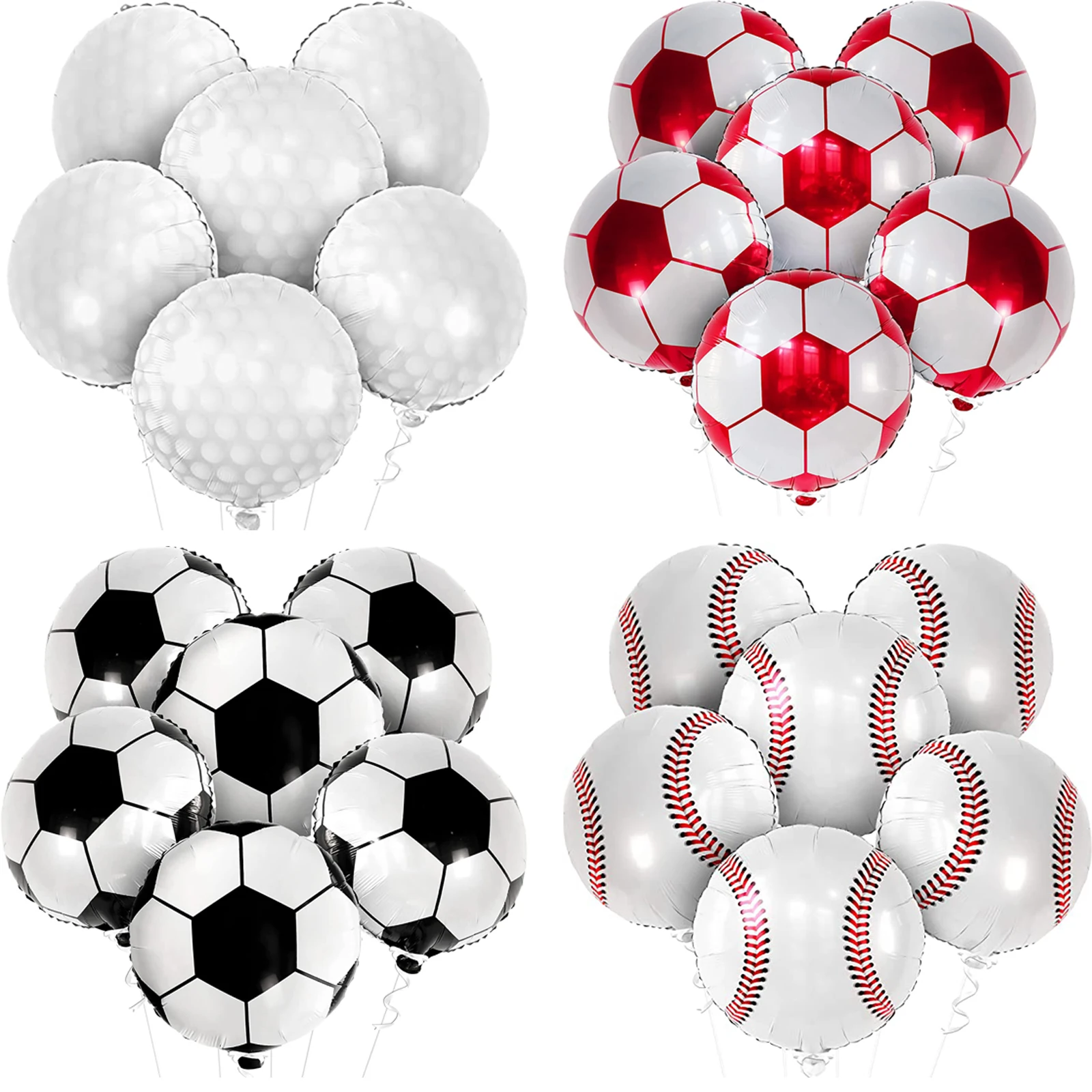 

6 pcs baseball balloons, basketball balloons, beach volleyball balloons, soccer balloon, golf balloon and football balloon