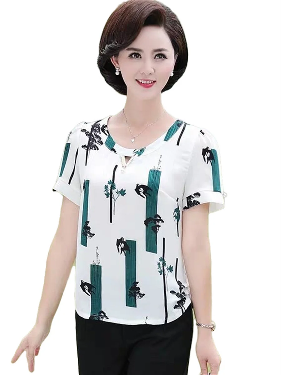 Блузка женская с коротким рукавом, круглым вырезом и принтом, G2053