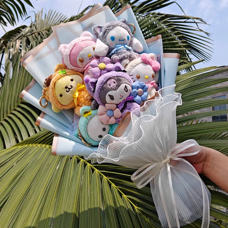 Christmas Gifts Cartoon Sanrio Plush Bouquet My Melody Kuromi Cinnamoroll Kt Cat Plush Doll Toy  Valentine Graduation Gifts