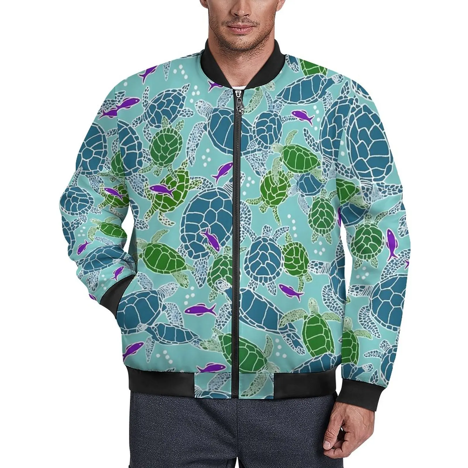 

Ветровка мужская водонепроницаемая, повседневная куртка с принтом зеленых морских черепашек, фиолетовая рыба, пальто на заказ, свободная зимняя в эстетике, большие размеры