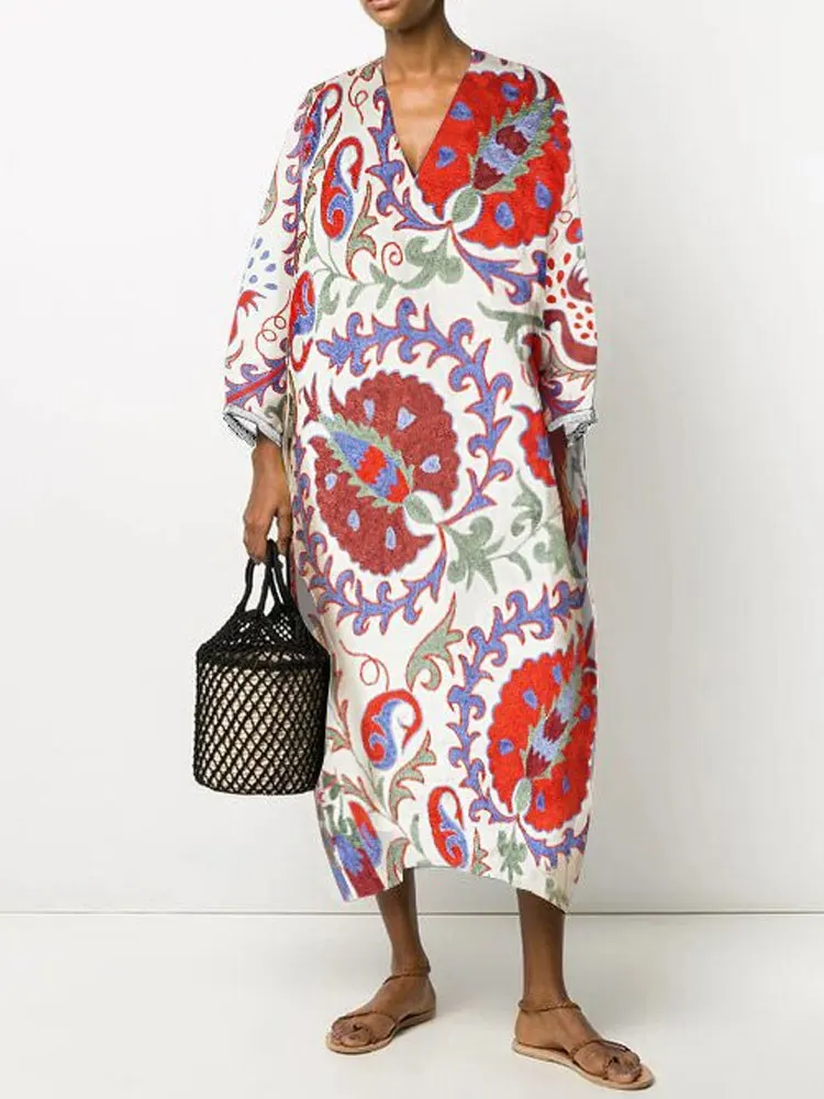 Повседневный кафтан с принтом туника Пляжное Платье Средний Восток