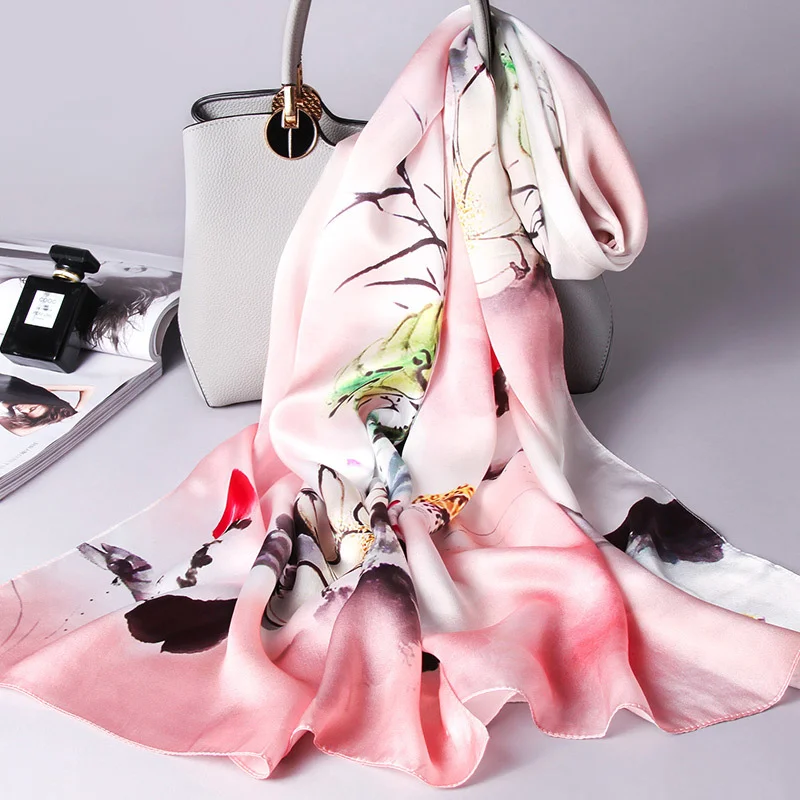 Шарф из шелка тутового шелкопряда Женский атласный шарф 100% шаль - купить по