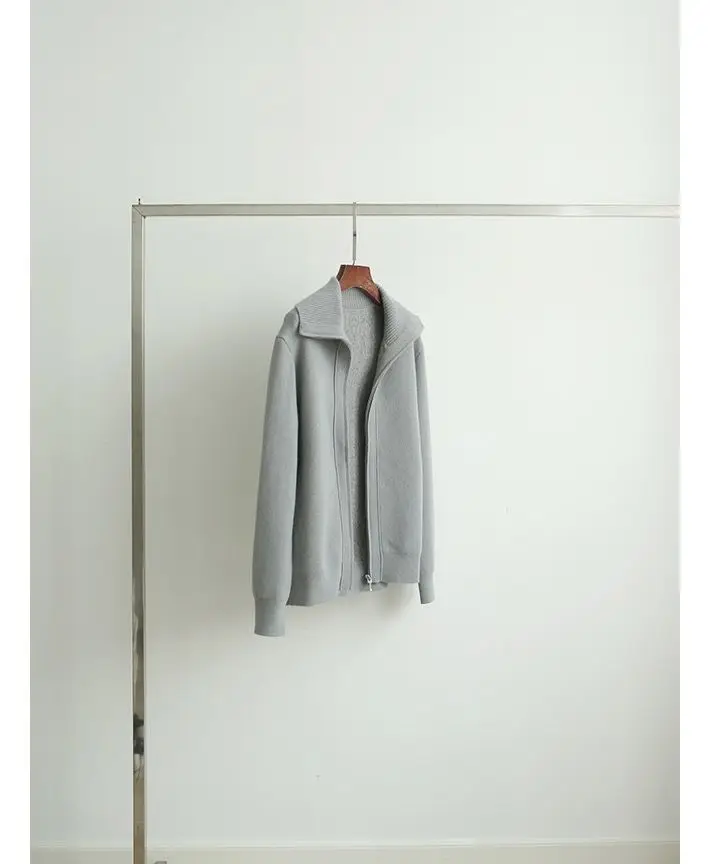 Шерстяной кашемировый свитер на молнии женский однотонный вязаный кардиган с