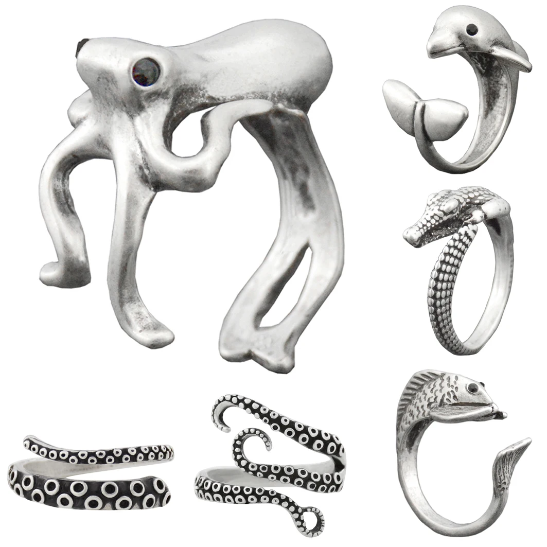 

Fei Ye Paws Retro Silver Plated Wild Crocodile Animal Ring Anel Mid Finger Wedding Punk Alligator Rings For Women Men Metal Ring