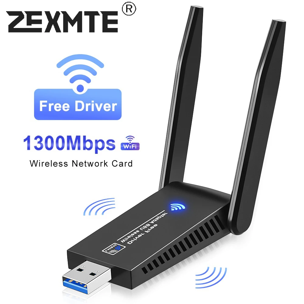 

Zexmte 2.4G 5.8G 1300Mbps USB Wireless Network Card Free Driver Dongle Antenna AP Wifi Adapter Usb 3.0 Dual Band Wi-Fi Receiver