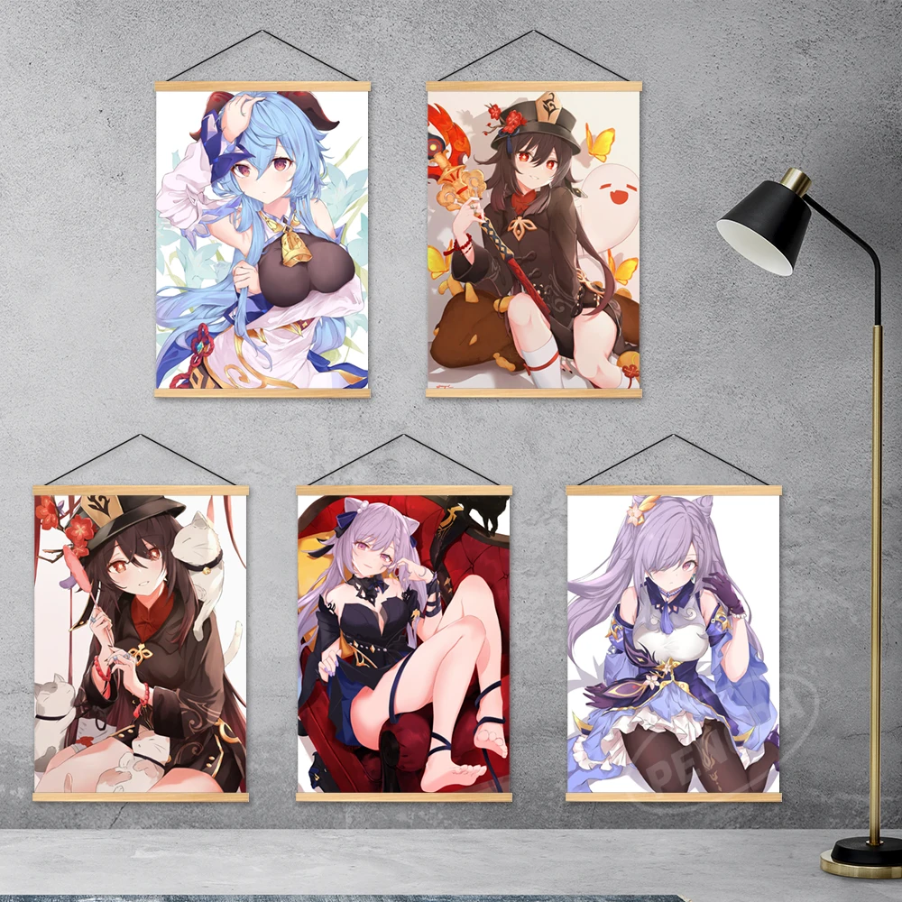 

Canvas Modular Genshin Impact Wooden Hanging Prints Naganohara Yoimiya Painting Ganyu Decor Home Game Posters Wall Art Pictures