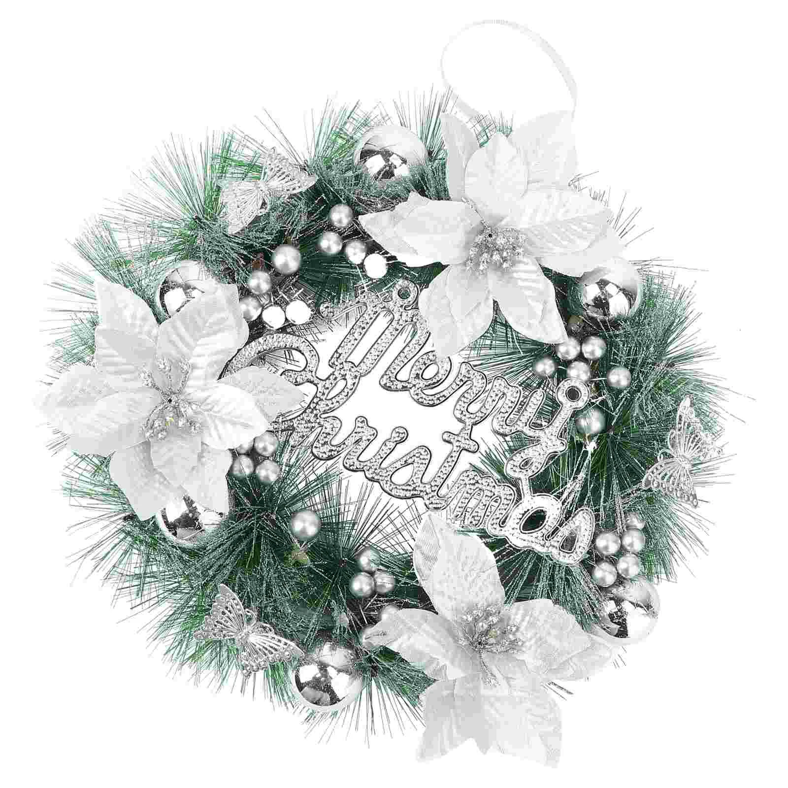 

Christmas Wreath Garland Front Door Poinsettiapine Flowers Tree Merry Sign Decoration Artificial