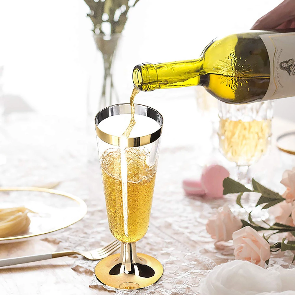 

6Pcs/Set Disposable Champagne Glasses Cocktail Wine Cup Plastic Champagne Flutes Mug for Wedding Party Supplies Bar Drink Cup