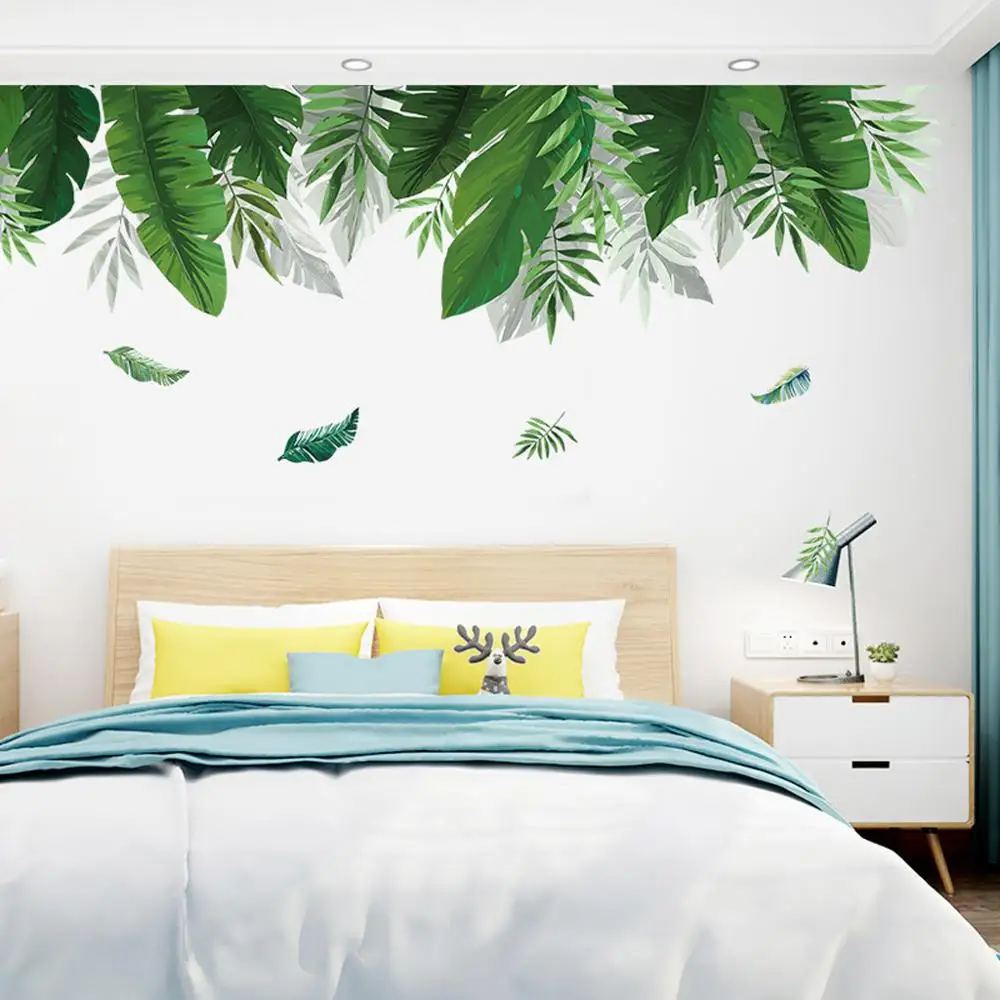 

Тропические настенные наклейки с зелеными листьями для спальни, гостиной, дивана, фона телевизора, Настенный декор, съемные виниловые накле...