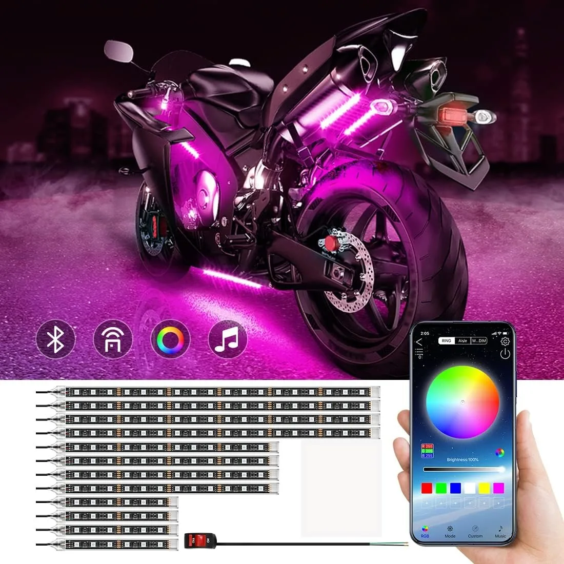 

12 шт., подсветка мотоцикла, цветовая температура