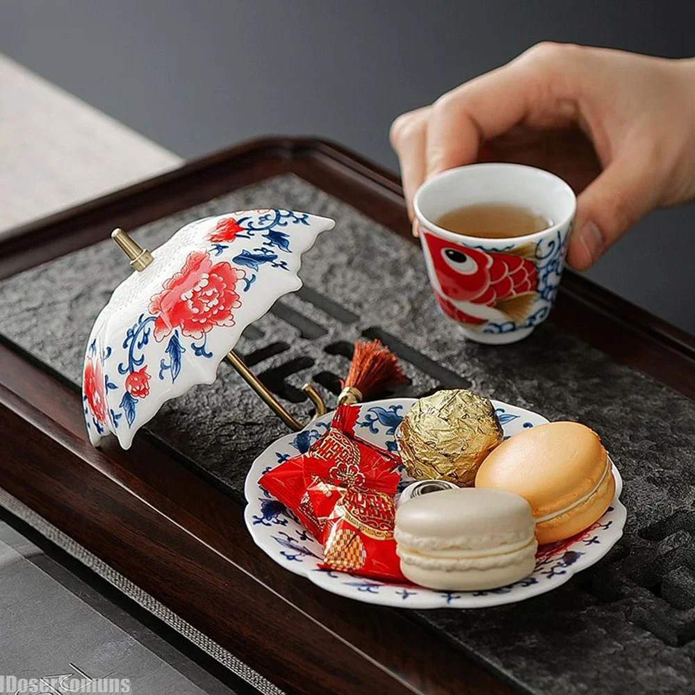 Сине-белые зонтики чайные фильтры керамические украшения для чайной церемонии