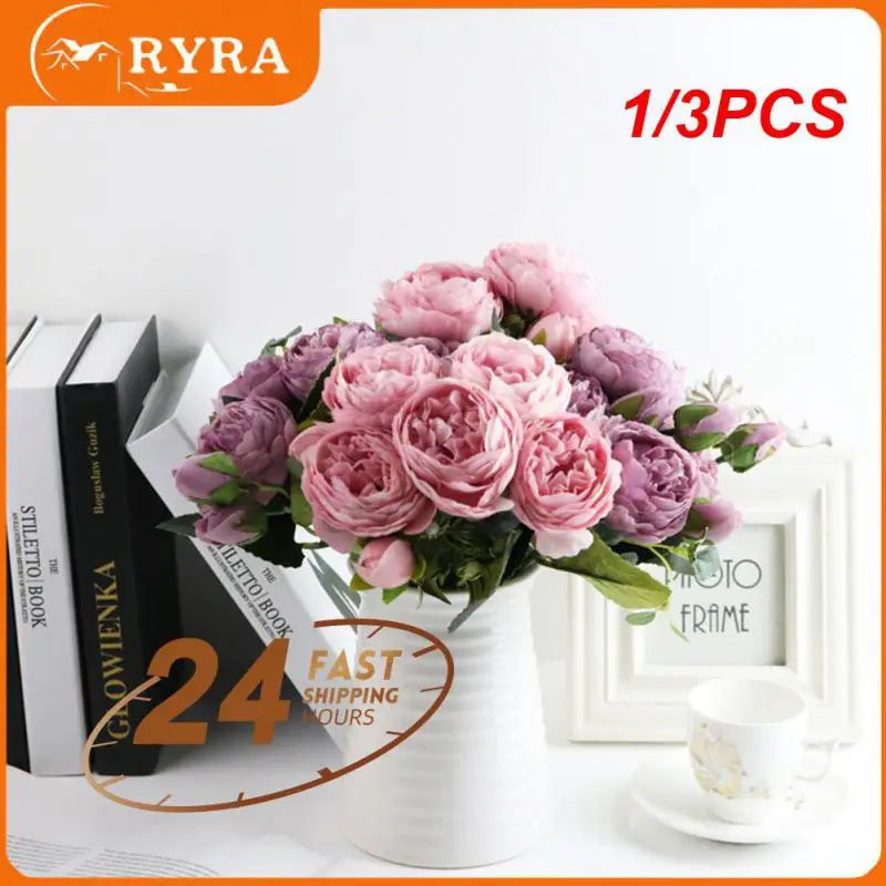 

1/3PCS 30cm Rose Silk Peony Artificial Flowers Bouquet 5 Big Head and 4 Bud Cheap Fake Flowers for Home Wedding Decoration