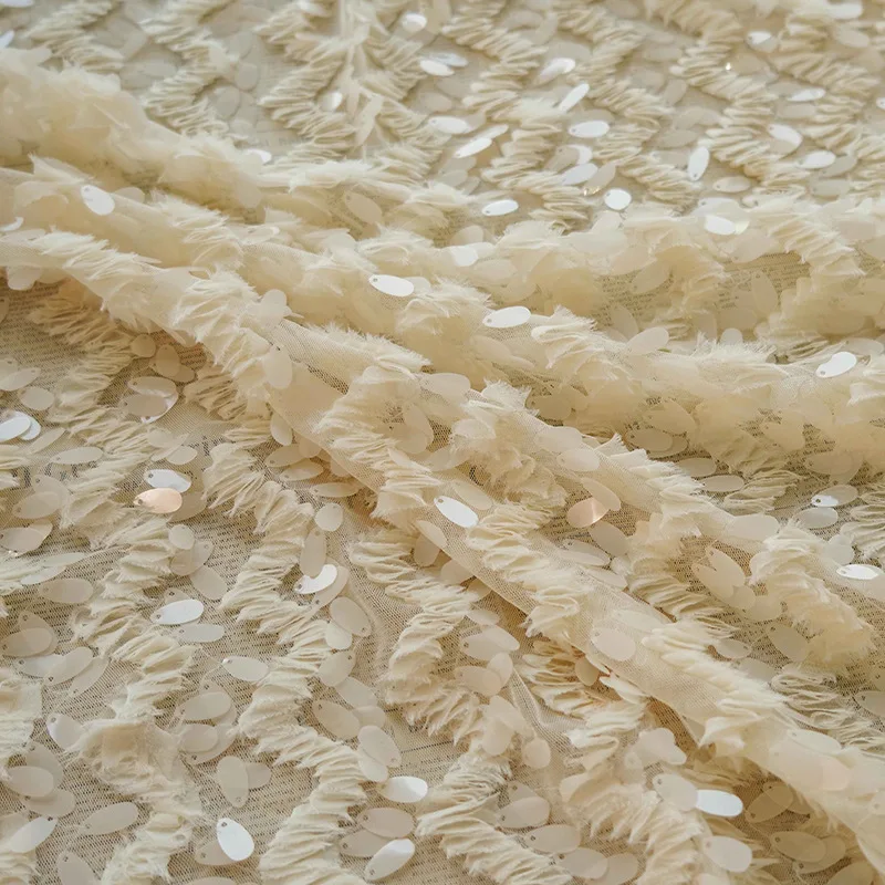 Абрикосовая блестящая вышитая кружевная ткань для свадебного вечернего платья