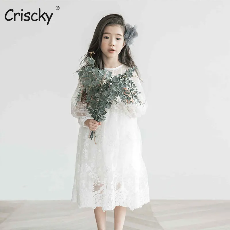 

Платье принцессы для девочек, весенне-Летнее Детское платье с цветочным кружевом и сеткой с длинным рукавом, детские костюмы, одежда