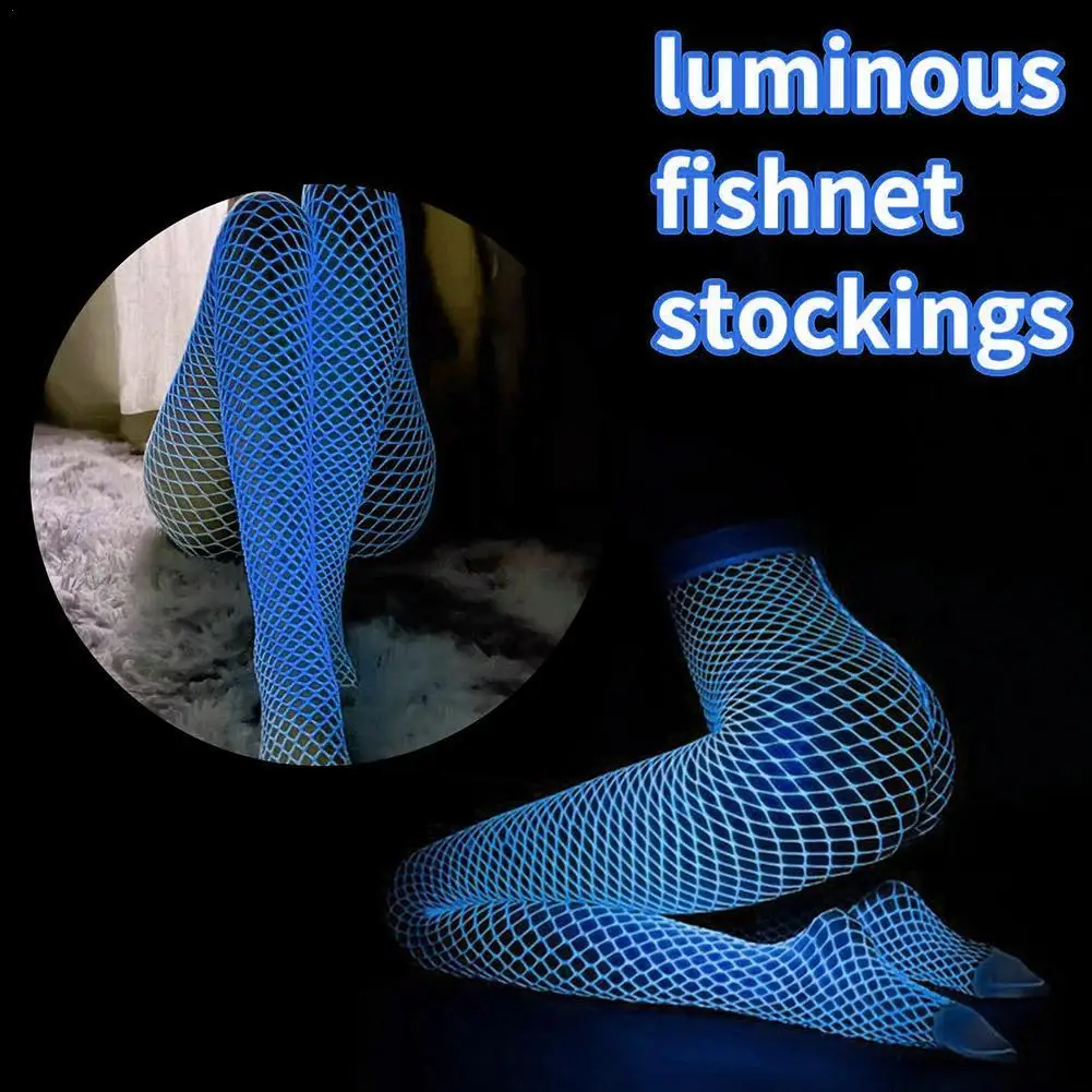 

Women's Luminous Fishnet Tights Stockings High Waist Hollow Out Skinny Tights Pantyhose Club Sexy Punk Hosiery