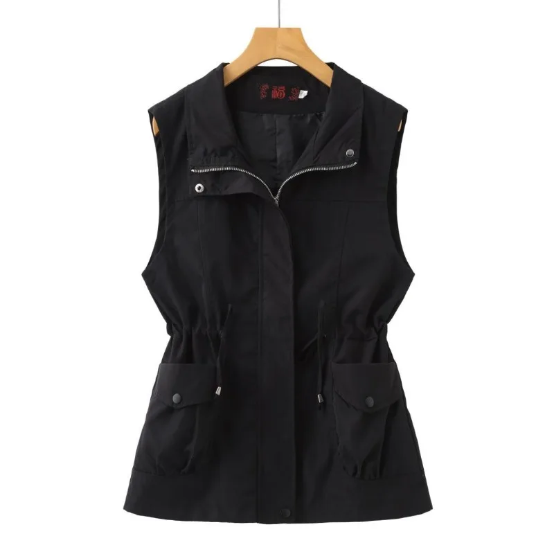 Женский весенне-осенний однотонный Повседневный Свободный жилет на молнии с