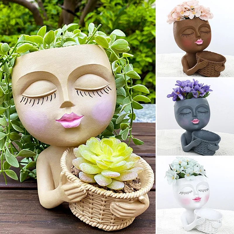 1pcs Nordic Style Creative Personality Face Head Planter Mini Potted Planters Home Decor Tabletop Ornament