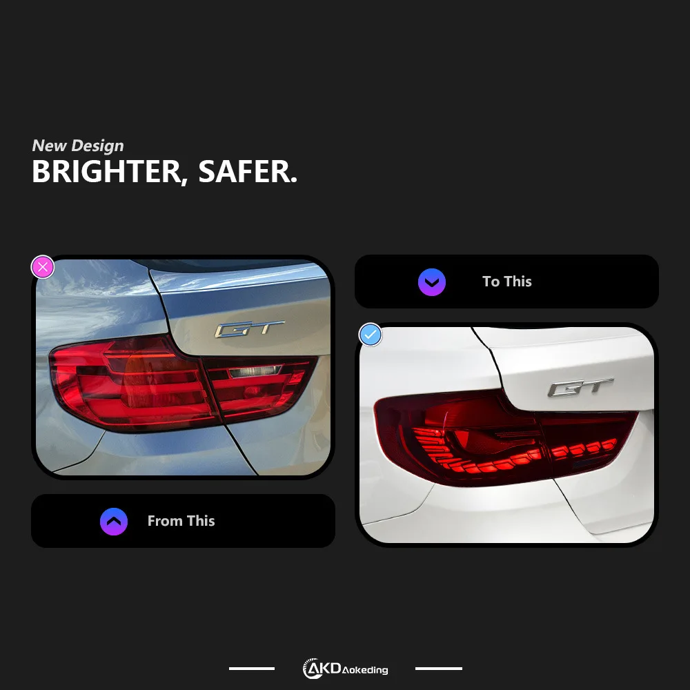 Фото Подходит для BMW 3 серии GT, комплект задних фонарей F34, модифицированные светодиодные фонари с эффектом «драконьей чешуи», динамические указатели поворота с эффектом «бегущей воды». №3