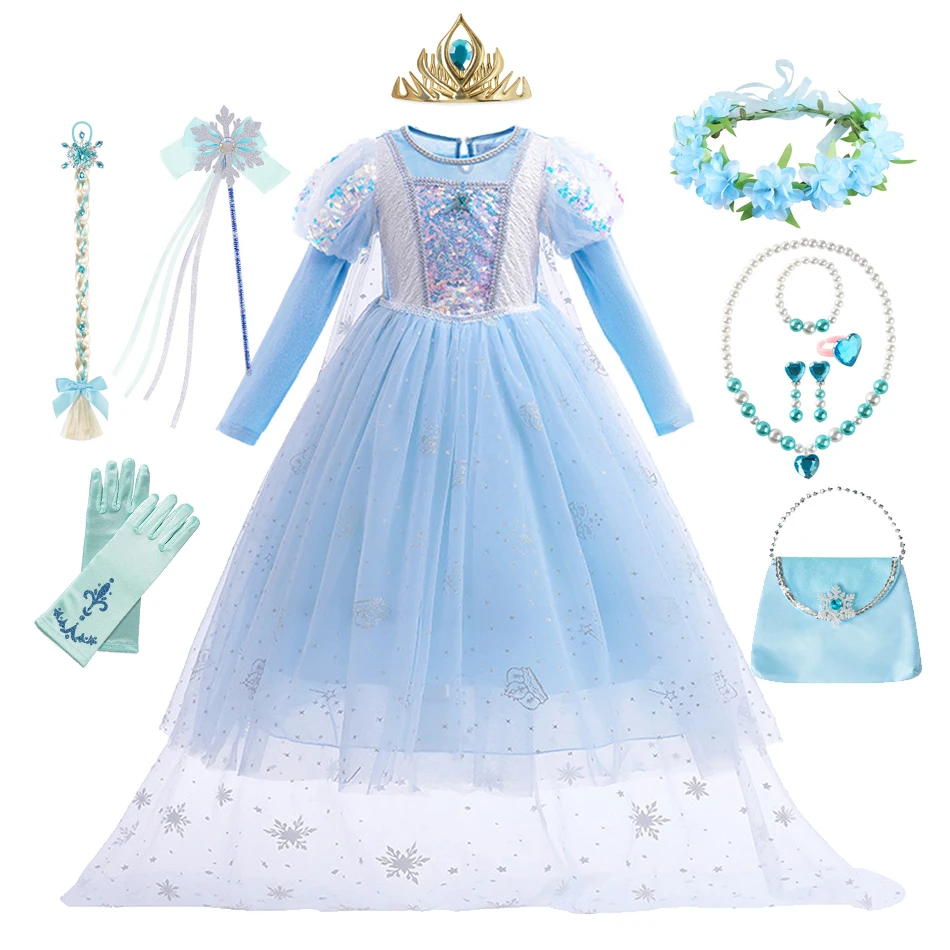 

Disney Frozen Girls Elsa Cosplay Dress Fancy Costume Girl Snow Queen Halloween Birthday Party Children Princess Clothes Cloak
