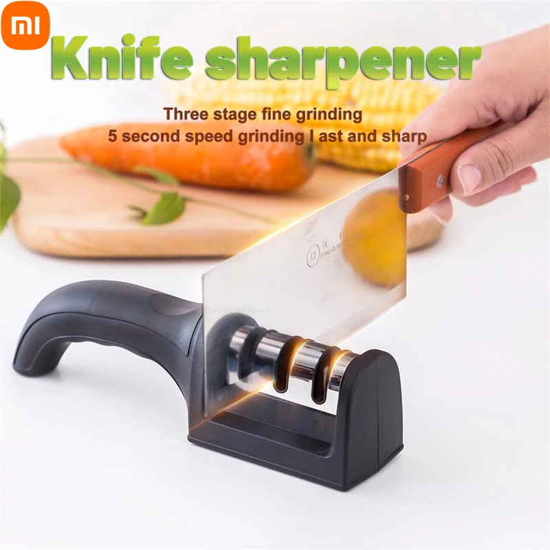 

xiaomi Kitchen 3 Segment Knife Sharpener Household Multi Functional Hand Held Three Purpose Black Sharpening Stone